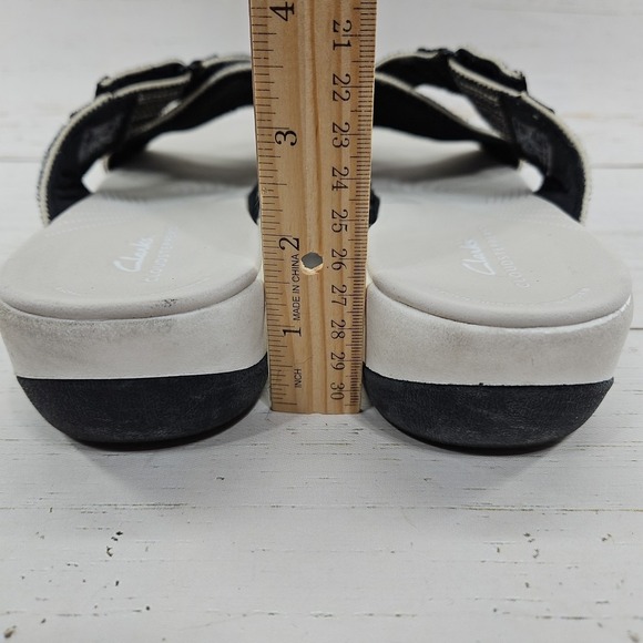 Clarks‎ Cloudsteppers Arla Wave Womens 9.5 Black Tan Combi Woven Slide Sandals - Picture 6 of 11